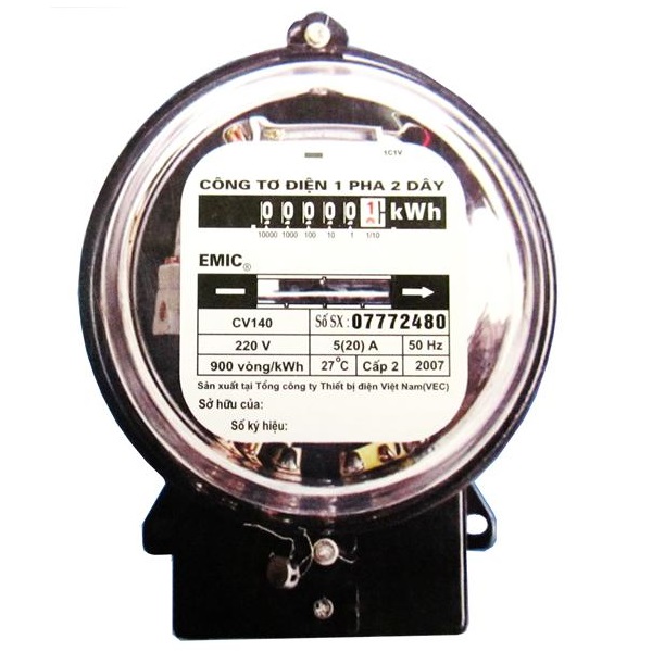 Công tơ điện 1 pha 1 giá Emic CV140 5/20A